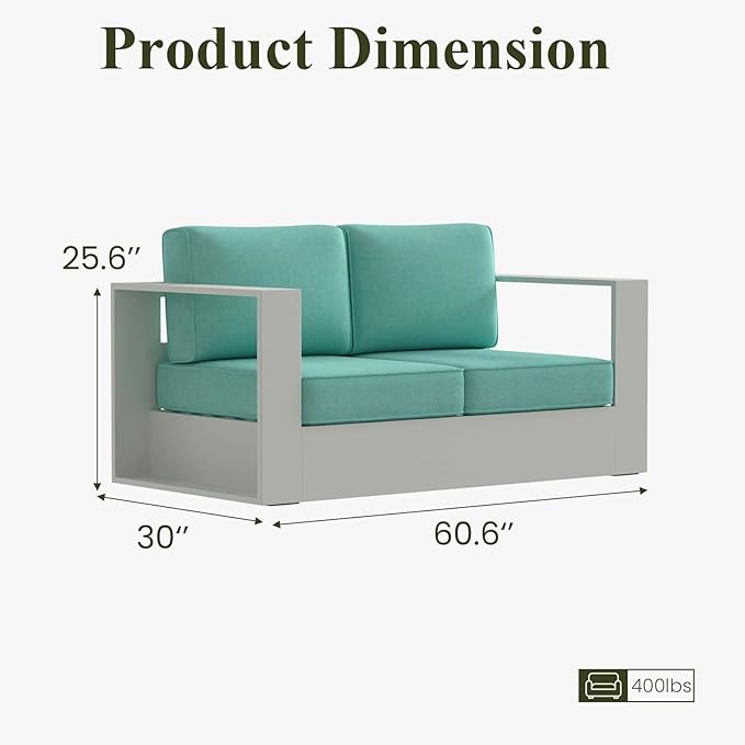 LayinSun Oversized Aluminum Outdoor Furniture, 1 Piece Patio Lovseat Sofa, Deep Seating and Upgraded 6-inch Cushions for Porch, Balcony, Deck