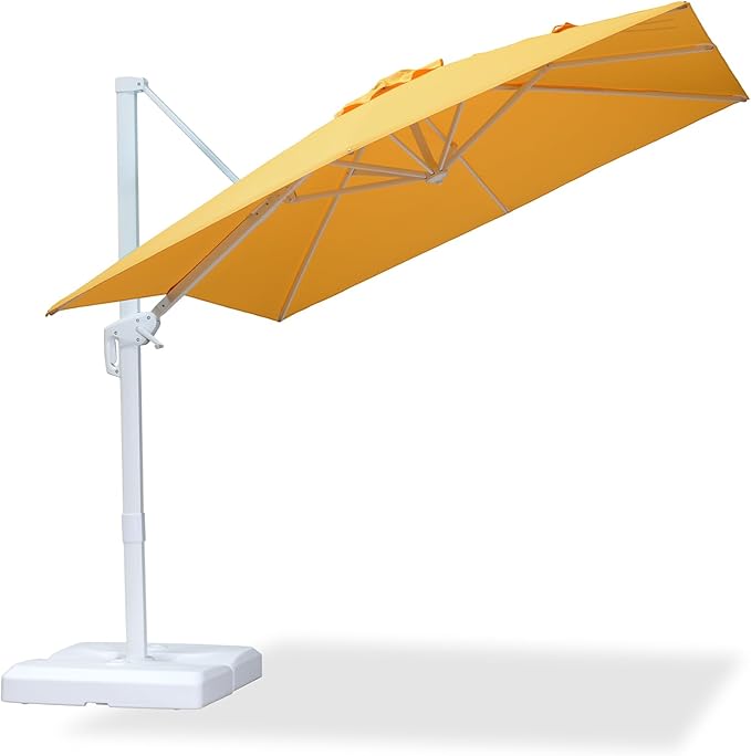 PURPLE LEAF 8 FT Patio Umbrella White Cantilever Umbrella Aluminum Square Outdoor Offset Umbrella Hanging Windproof with 360° Rotation for Garden Deck Pool, Yellow