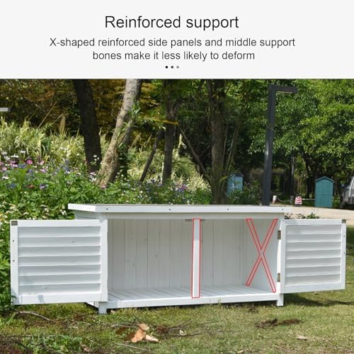 Outdoor Deck Box, Solid Wood and Metal Patio Storage, Garden Box with Plastic Feet for Balcony and Patio