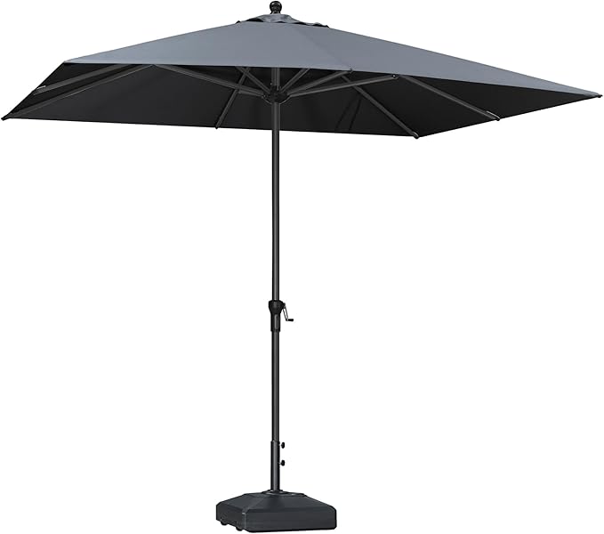 PURPLE LEAF 10' x 8' Patio Market Umbrella Outdoor Table Sun Umbrellas with Crank 8 Aluminum Sturdy Ribs for Pool Deck Backyard Beach Gray
