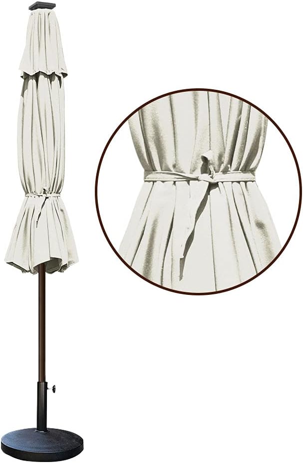 EliteShade USA 10-Year-Non-Fading 9ft Market Patio Umbrella, Commercial Grade Table Sun Umbrella with 80 Solar LED Lights, Crank Open, Windproof & UPF 50+ UV Protection for Garden, Deck, Pool, Backyard, Natural
