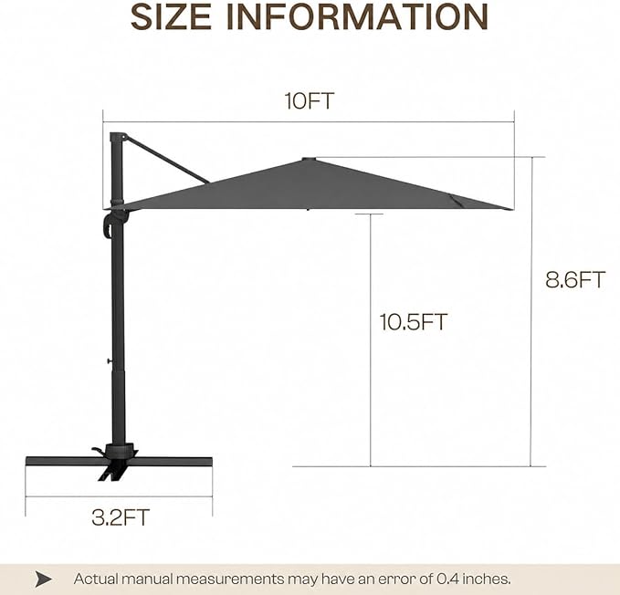Kingdura 10' X 10' Cantilever Patio Umbrella with Base Included, Large Square Aluminum Outdoor Offset Umbrella with 360-degree Rotation, 4 Position Tilt, UV Protection for Pool Deck Garden Patio (Grey)