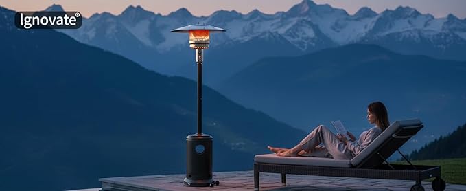 Ignovate 50,000 BTU Outdoor Propane Patio Heater with Wheels – Durable Powder-Coated Steel Gas Heater with Easy Ignition & Safety Shut-Off for Patio, Backyard, Garden, Restaurant