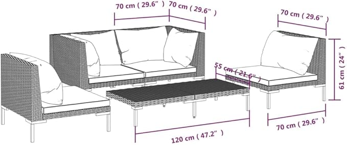 Patio Lounge Set with Cushions,Outdoor Table and Chairs Set,Terrace Conversation Set Furniture,Outdoor Furniture,for Garden,Backyard,5 Piece Poly Rattan Dark Gray