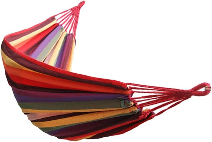 Homoyoyo Outdoor Camping Canvas Hammock Swing Striped Hanging Chair 190x85cm Rainbow Color Portable Patio Garden Hammock for Travel and Indoor Use