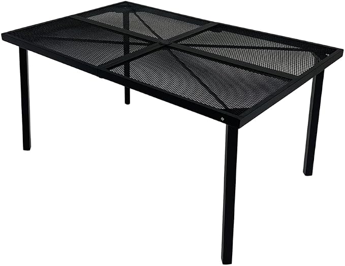 Outdoor Patio Dinning Table for 6, Rectangular Metal Steel Patio Outdoors Tables with Umbrella Hole All Weather-Resistant for Lawn Backyard Garden, Porch