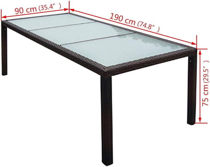 9 Piece Patio Dining Set with Cushions Poly Rattan Brown Outdoor Table and 8 Chairs Glass Top Aluminum Frame Weatherproof for Garden Deck Backyard Entertainment