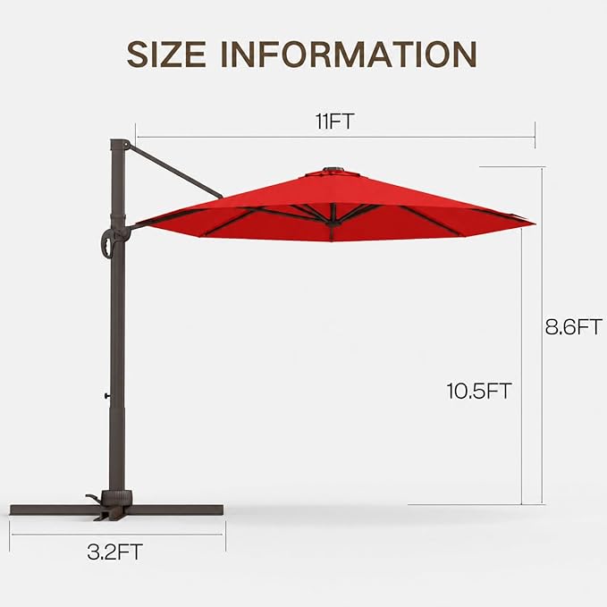 Kingdura Cantilever Patio Umbrella with Double Top Vent, Large Square Aluminum Outdoor Offset Umbrella with 360-degree Rotation, Infinite Tilt, UV Protection for Pool Deck Garden Patio