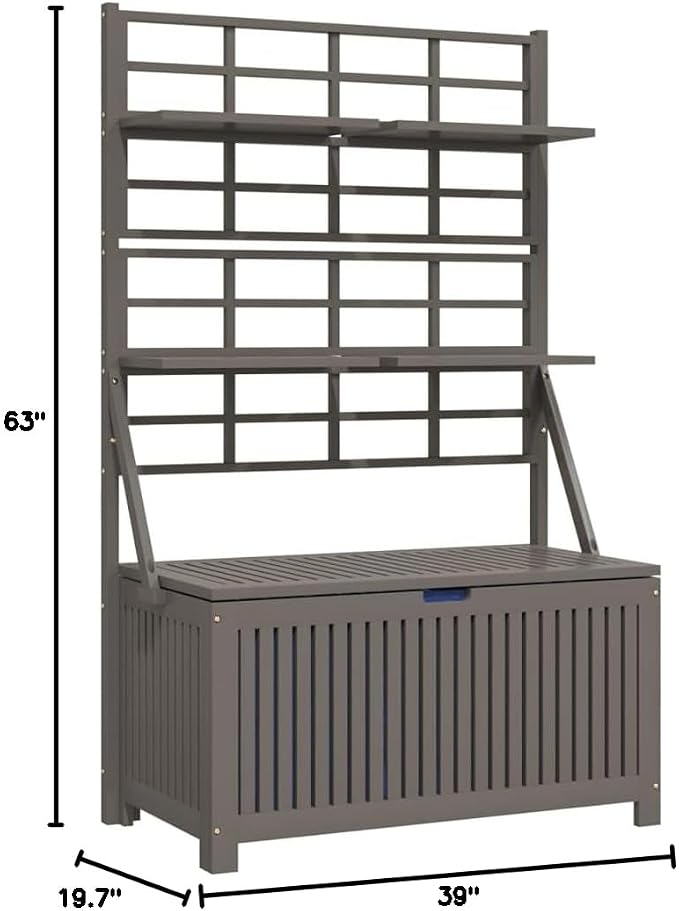 Gardening Supplies Patio decor Deck box Outdoor storage Box Storage Box with Trellis Gray 39"x19.7"x63" Solid Wood Acacia