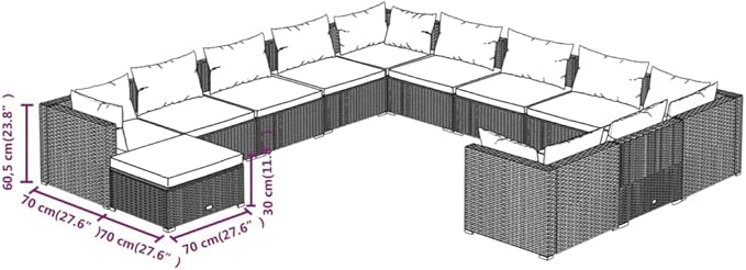 12 Piece Patio Lounge Set with Cushion, Patio Lounge Set Furniture Conversation Sets Piece Patio Set Outdoor Patio Sectional s Poly Rattan Brown