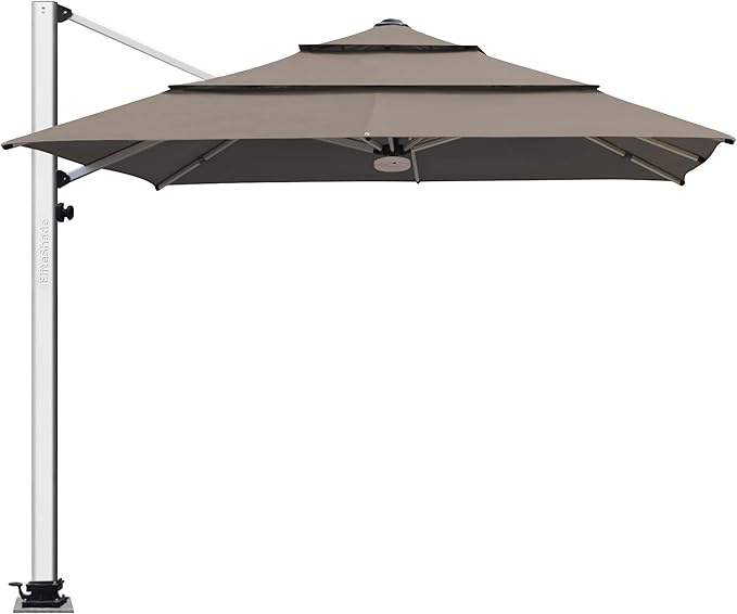 EliteShade USA APOLLO 3-Tier 10x10FT Full Aluminum Cantilever Patio Umbrella for Outdoor restaurant Garden Courtyard Deck Pool and Marketing with Light,Taupe