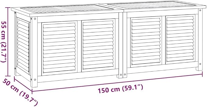 Solid Teak Wood Patio Storage Box with PE Bag 59.1"x19.7"x21.7" Outdoor Furniture for Deck Garden Poolside Storage Cabinet