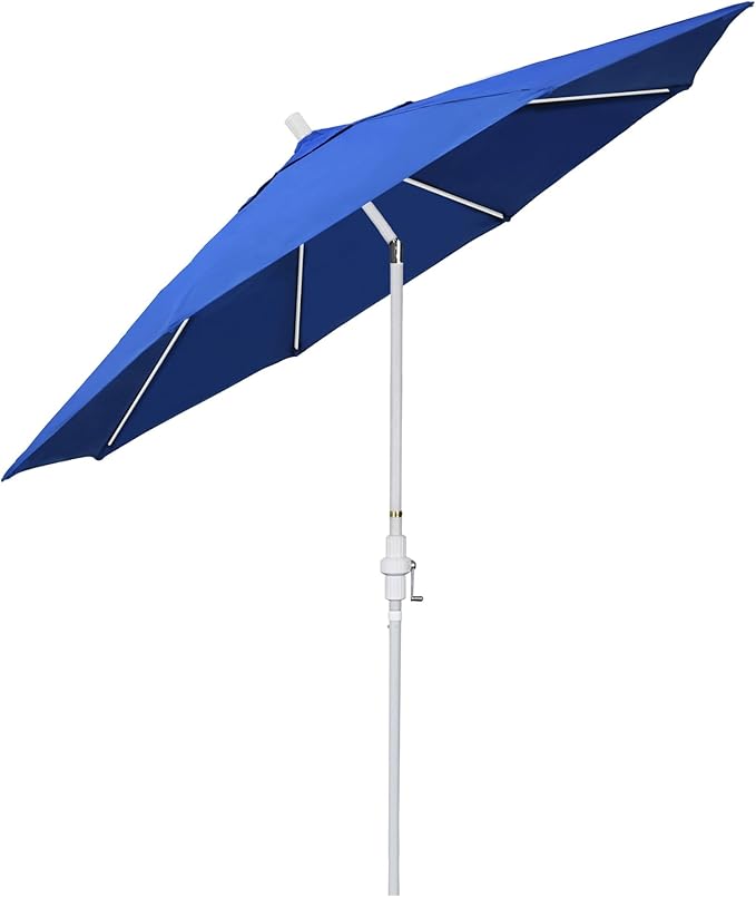 California Umbrella 11Ft Fiberglass Rib Patio Umbrella, Hand-Crank, Tilt-Collar, White Frame, Solution Dyed Royal Blue Fabric