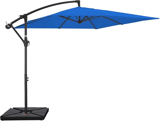 FUNDAZE 8x8ft Hanging Cantilever Patio Umbrella with Base, Square Outdoor Sun Shade with Crank & Tilt for Garden, Backyard, Deck