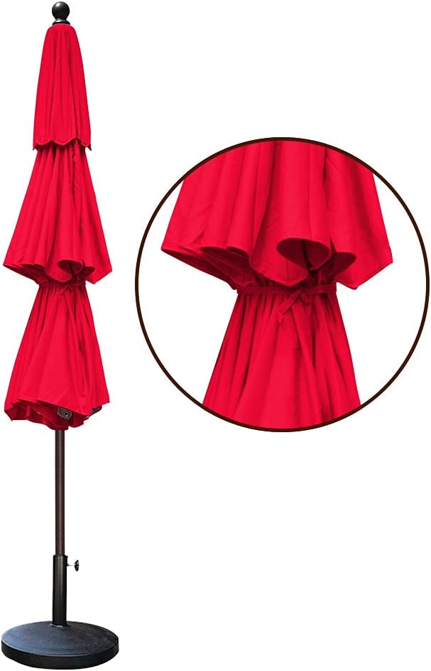 EliteShade USA 10-Year-Non-Fading 11ft 3-Tier Market Patio Umbrella, Commercial Grade Outdoor Table Umbrella with Cylinder Push-Up, Windproof & UPF 50+ UV Protection, Heavy Duty Ventilation for Garden, Deck, Pool, Backyard, Beach & Bistro, Logo Red