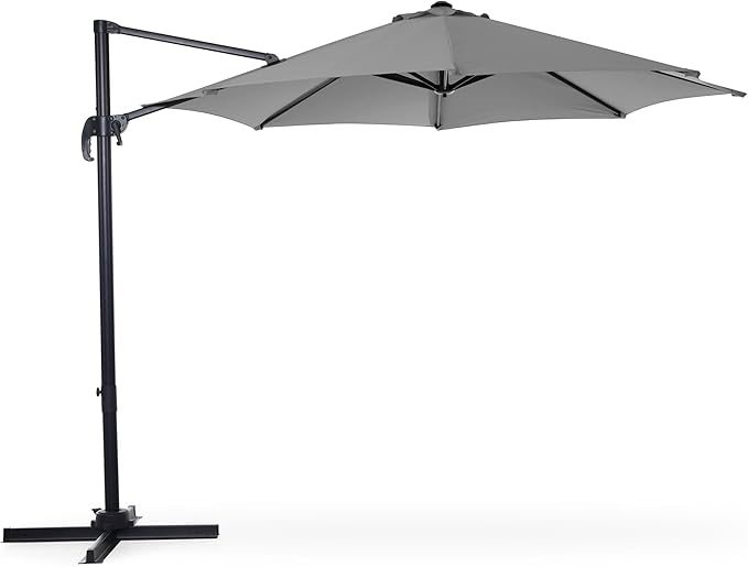 LAUSAINT HOME 10FT Round Outdoor Cantilever Umbrella, Offset Patio Umbrella with 360° Rotation & 5-Angle Adjustment, Aluminum Pool Umbrella for Garden Deck,Grey