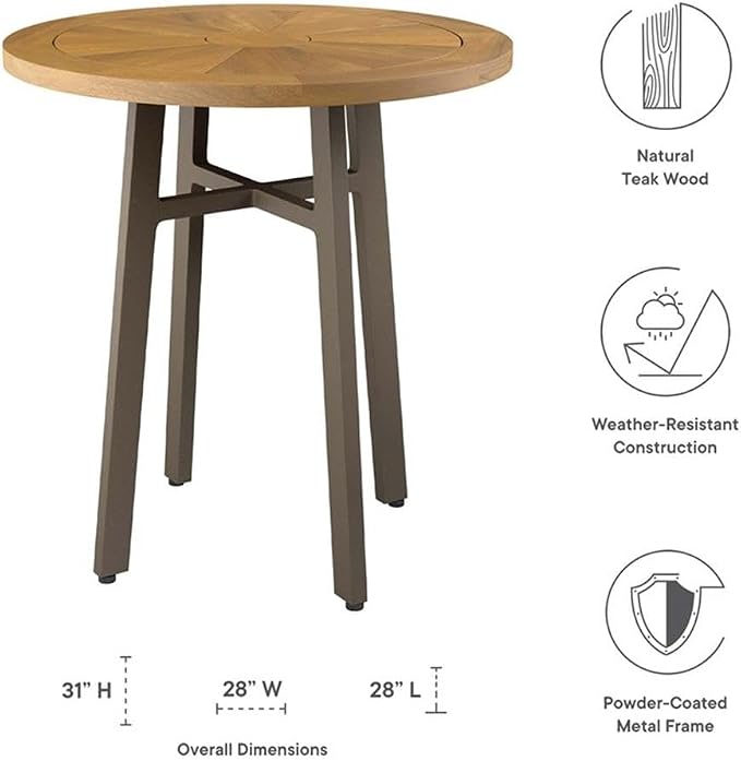 Modway Meadow Outdoor Patio Teak Wood Dining Table in Natural Taupe