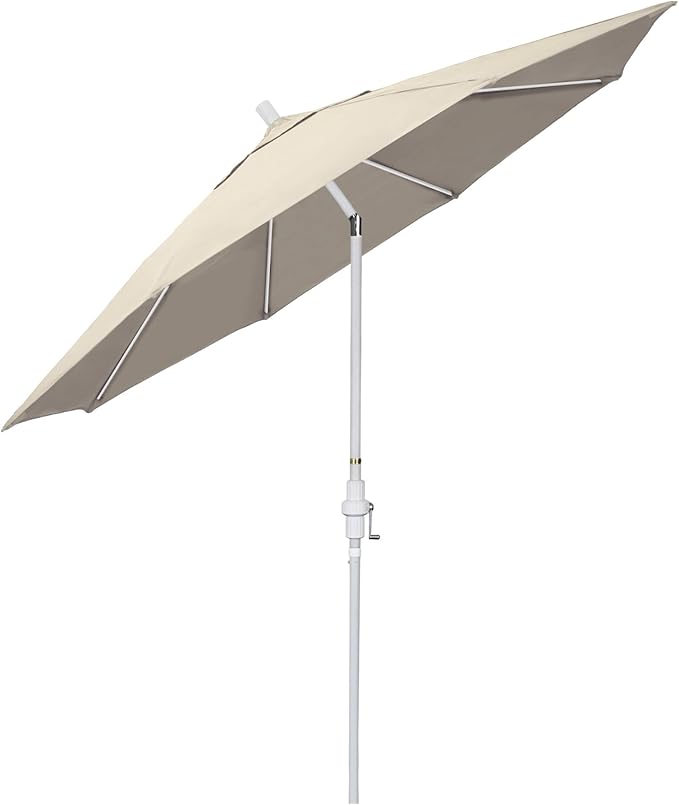 California Umbrella 11Ft Fiberglass Rib Patio Umbrella, Hand-Crank, Tilt-Collar, White Frame, Solution Dyed Beige Fabric