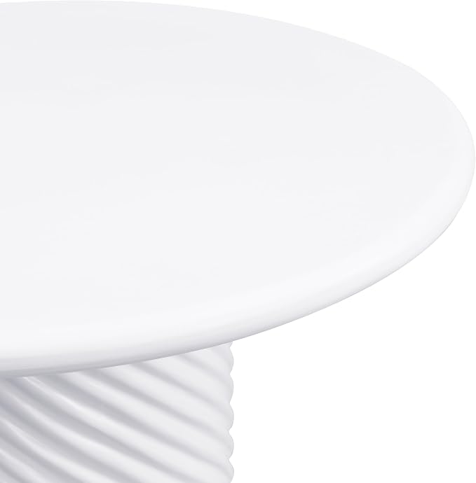 Christopher Knight Home Modern Roski 43" Round Outdoor Dining Table, Modern Patio Dining Table for 4, Lightweight Concrete Patio Coffee Table, MGO Garden Dining Table with Ribbed Base, White