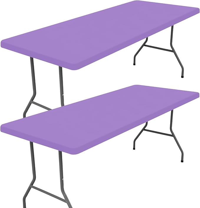 Moosfor Spandex 4 Foot Rectangle Table Cloth 2 Pack, Elastic Fitted Tablecloths for Picnic, Stretch Washable Patio Table Cover for Outdoor, Camping, Banquet and Parties (Lavender Purple, 24"x48")