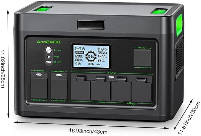 2400W Portable Power Station 1843.2Wh Solar Generator, Home Battery Backup, LiFePO4 Battery Supply with 12 Outlets(2400W AC Outlets), USB-C PD100W,2Hrs Fast Charge, RV Travel