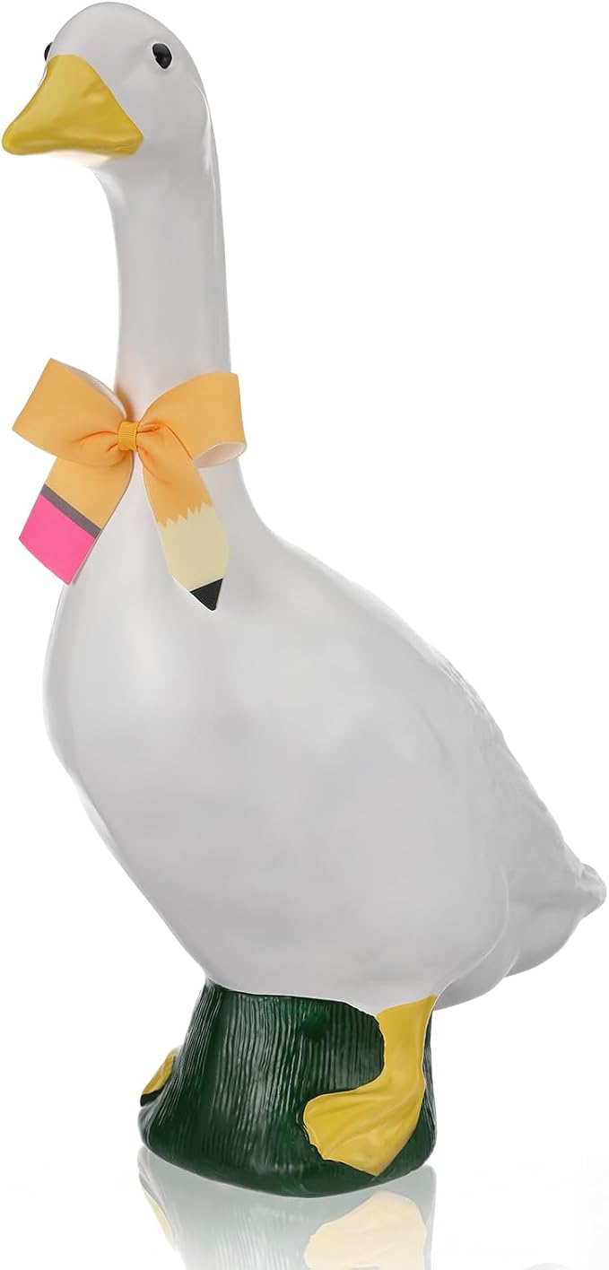 Back to School Porch Goose Outfit for 23"/ 17'' Statue, Adjustable Pencil Pattern Lawn Porch Goose Clothing for School Classroom Home Outdoor Garden Yard Patio Art Decor