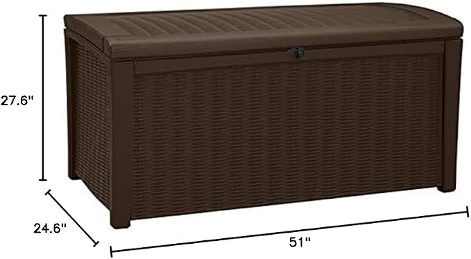 Deck Box for Patio Pool Storage Bench in Resin 110 Gallon Extra Large Outdoor Design With FREE Padlock