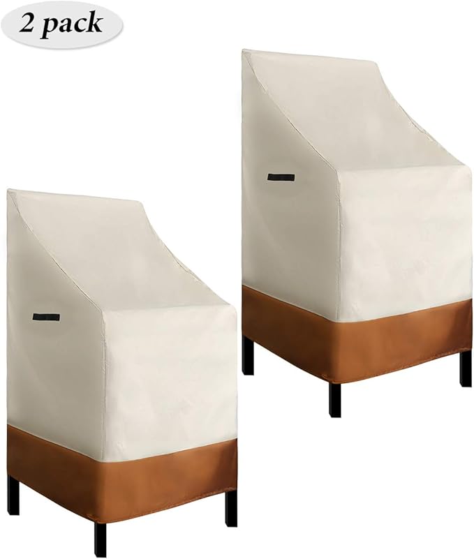 RosieLily High Back Patio Chair Covers Waterproof Stackable Outdoor Bar Stool Cover Beige Patio Furniture Covers Outside Lounge Deep Seat Cover, High Back, 2 Pack-Beige and Brown