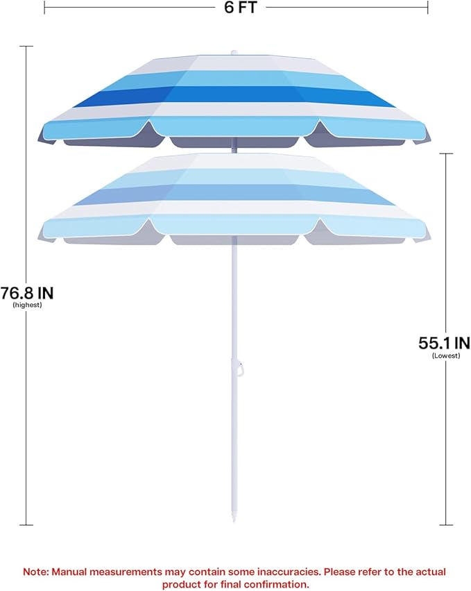 paramondo Beach Umbrella with Sand Anchor, Ultimate Adjustable Shade with Tilt & 360° Rotation, Portable 6FT Round Umbrella with Carry Bag, Windproof for Pool Patio Beach
