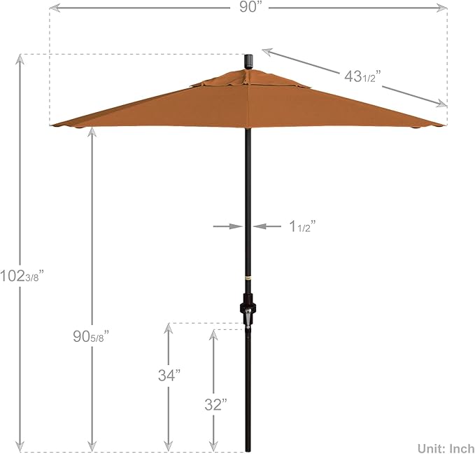 California Umbrella 7.5' Rd. Aluminum Patio Umbrella, Crank Lift, Collar Tilt, Bronze Pole