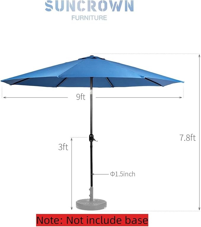 SUNCROWN 6-Piece Outdoor Dining Set, All Weather Patio Furniture Sets with 4 Black Swivel Textilene Mesh Chairs & Square Metal Table & 1 Light Blue 9Ft Umbrella for Deck Garden Backyard Poolside