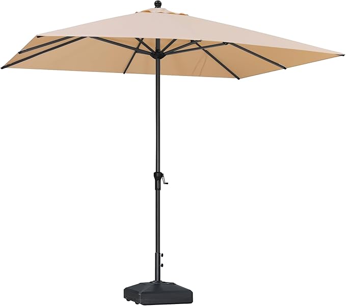 PURPLE LEAF 10' x 8' Patio Market Umbrella Outdoor Table Sun Umbrellas with Crank 8 Aluminum Sturdy Ribs for Pool Deck Backyard Beach Beige