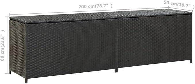 Patio Storage Box Deck Storage Box Outdoor Storage Box Indoor Wicker Storage Bin for Patio Furniture Cushions, Pillows, Garden Tools, Poly Rattan Black, 78.7"x19.6"x23.6"
