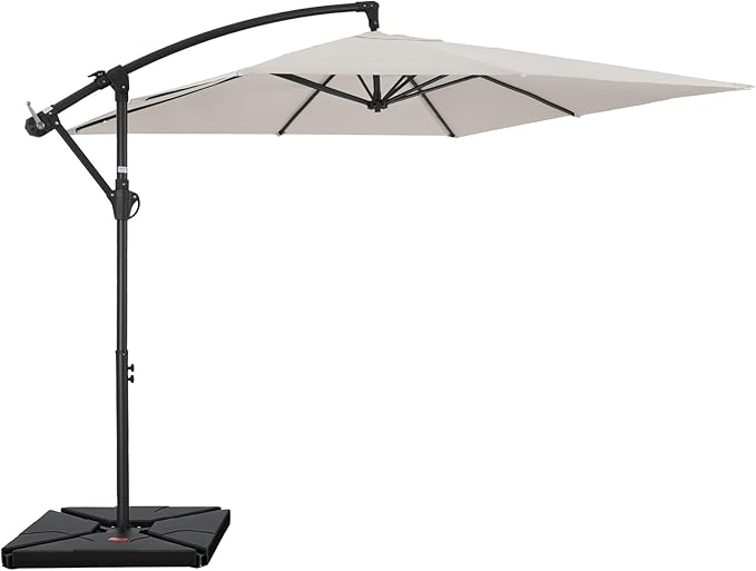 FUNDAZE 8x8ft Hanging Cantilever Patio Umbrella with Base, Square Outdoor Sun Shade with Crank & Tilt for Garden, Backyard, Deck
