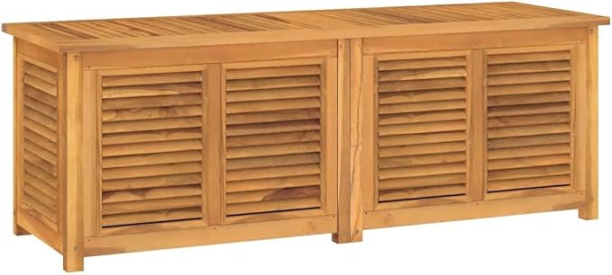 Outdoor Garden Storage Box, Large Teak Wood Deck Bin with Louvered Doors, Waterproof Patio Tool Organizer for Cushions, Brown, 59.1 x 19.7 x 21.7 Inches
