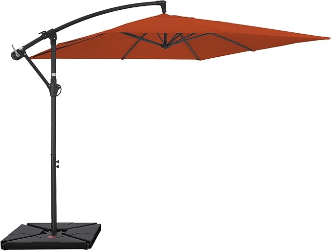 FUNDAZE 8x8ft Hanging Cantilever Patio Umbrella with Base, Square Outdoor Sun Shade with Crank & Tilt for Garden, Backyard, Deck