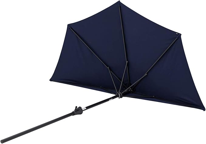 C-Hopetree 9 ft Half Round Outdoor Patio Market Wall Umbrella with Tilt, Navy Blue