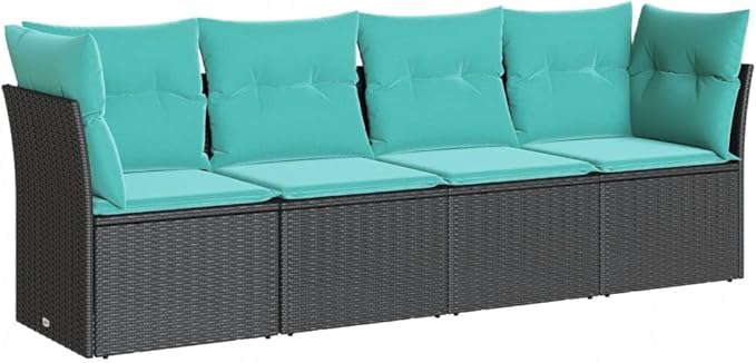 4 Piece Patio Sofa Set with Cushions, Patio Conversation Set Porch Furniture Set Outdoor Sofa Sets Front Porch Furniture for Exhibition Garden Piazza Poolside Black Poly Rattan