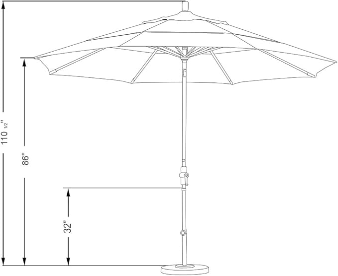 California Umbrella 11' Round Aluminum Market Umbrella, Crank Lift, Collar Tilt, Bronze Pole, Sunbrella