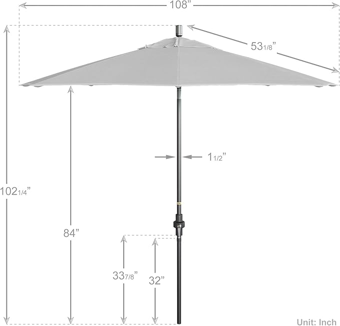 California Umbrella 9' Rd. Crank Lift, Collar Tilt, Aluminum Pole, Fiberglass Rib Patio Umbrella, Hammertone Grey Finish, Sunbrella Natural