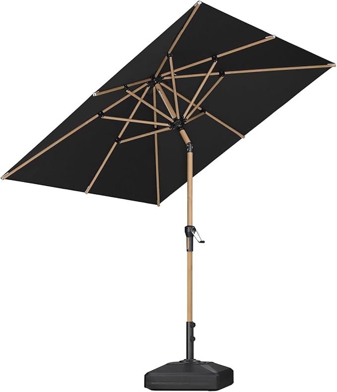 PURPLE LEAF 6.5' x 6.5' Square Outdoor Umbrella with Base Outdoor Table Umbrella Aluminum Patio Umbrella with Push Button Tilt & Crank and 8 Ribs Market Umbrella for Pool Backyard Beach, Black
