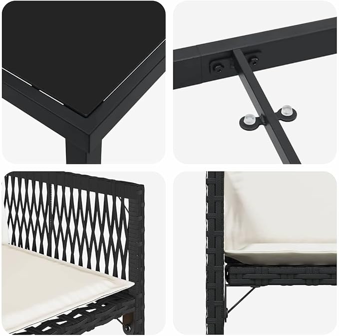 5 Piece Outdoor Dining Set, Black Poly Rattan Patio Table and 4 Chairs, Modern Garden Furniture for Backyard Deck Balcony