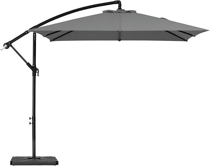FUNDAZE 8x8ft Hanging Cantilever Patio Umbrella with Base, Square Outdoor Sun Shade with Crank & Tilt for Garden, Backyard, Deck