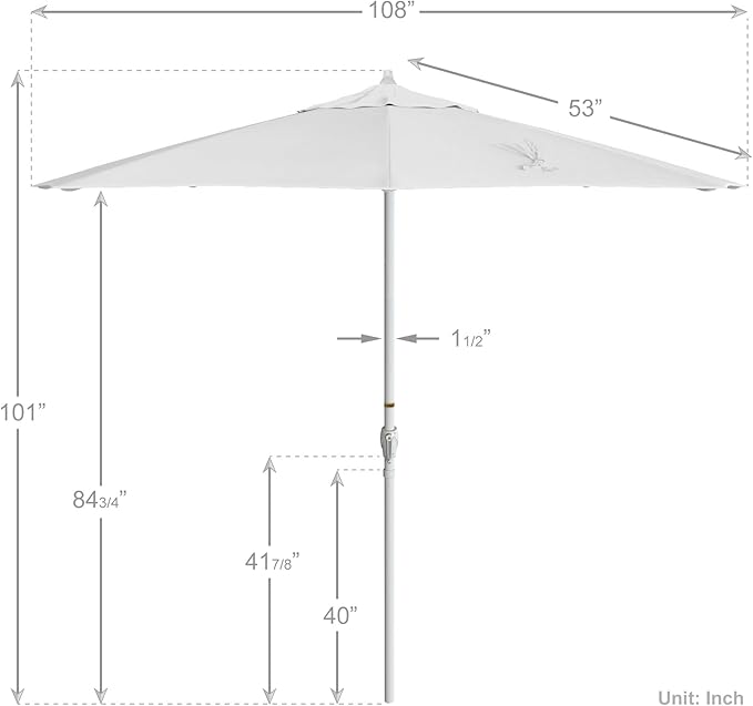 California Umbrella 12-Year Protection 9' Rd Aluminum Patio Umbrella, Crank Lift, Auto Tilt, White Finish, Sunbrella Natural