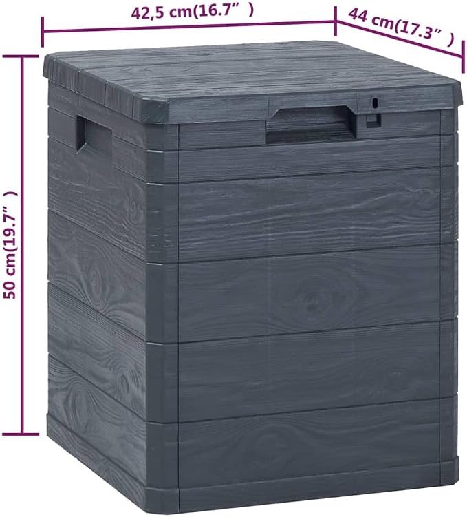 Storage Box Anthracite Plastic (with wood effect) Compact Patio Storage Chest Deck Box for Garden Deck
