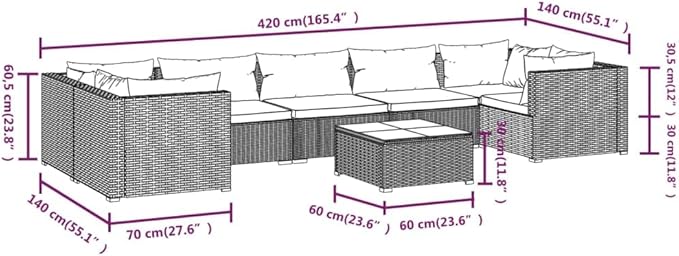 8 Piece Patio Lounge Set with Cushion, Furniture Conversation Sets Piece Patio Set Patio Lounge Set Outdoor Patio Sectional s Poly Rattan Gray