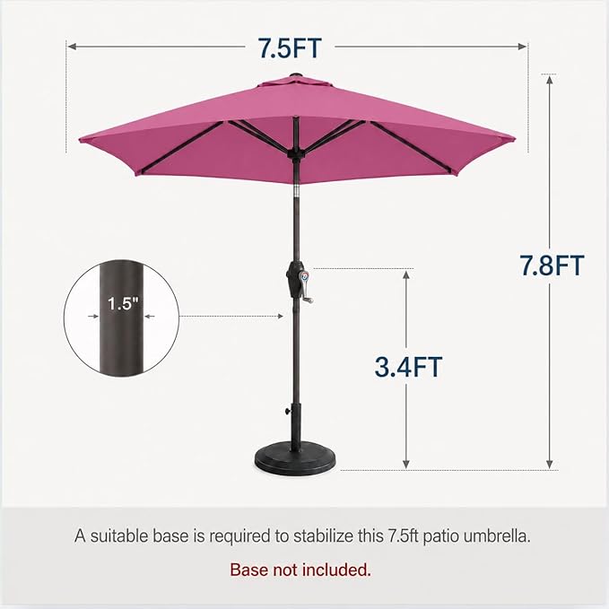 7.5ft Patio Umbrella, Outdoor Table Market Umbrella with Smooth Crank Lift, 6 Windproof Fiberglass Ribs, UPF50+ UV Protection for Deck, Pool, Garden and Backyard