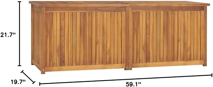 Wooden Garden Patio Storage Box with PE Bag, Deck Storage Container Box for Patio Cushions and Gardening Tools, 59.1"x19.7"x21.7" Solid Wood Teak