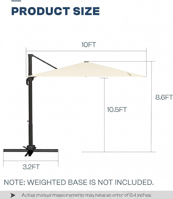 10'×10' Patio Umbrella, Aluminum Cantilever Umbrella with 360°Rotation, Offset Patio Umbrella with Easy Tilt & Fade Resistance for Pool Deck Garden Backyard, Beige (Base not Included)