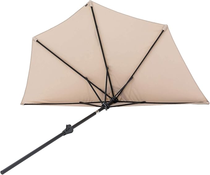 C-Hopetree 9 ft Half Round Outdoor Patio Market Wall Umbrella with Tilt, Beige